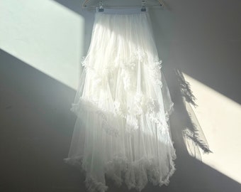 Jupe blanche en tulle féerique • Jupe midi en tulle à volants • Jupe superposée Renaissance • Jupe de demoiselle d'honneur • Jupe gâteau • Cadeau mode femme pour elle