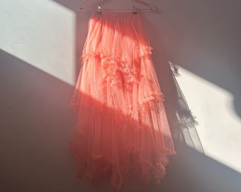 Falda de tul de hadas naranja • Falda midi de tul con volantes • Falda renacentista en capas • Falda de dama de honor • Falda de pastel • Regalo de moda para mujer para ella
