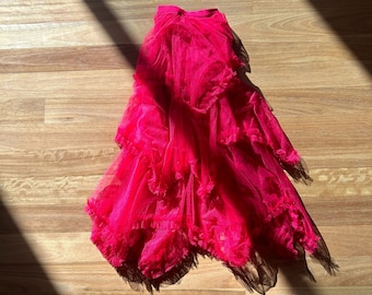 Jupe en tulle rouge fée • Jupe midi en tulle à volants • Jupe superposée Renaissance • Jupe de demoiselle d'honneur • Jupe gâteau • Cadeau mode femme pour elle