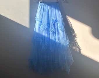 Falda de tul de hadas azul • Falda midi de tul con volantes • Falda renacentista en capas • Falda de dama de honor • Falda de pastel • Regalo de moda para mujer para ella