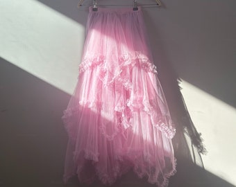 Jupe rose en tulle féerique • Jupe midi en tulle à volants • Jupe superposée Renaissance • Jupe de demoiselle d'honneur • Jupe gâteau • Cadeau mode femme pour elle