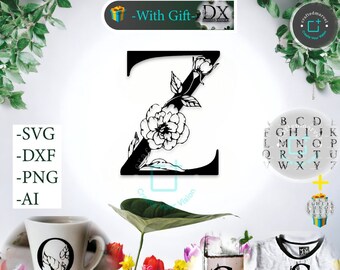 Flourish SVG, Initial Monogramm SVG, Blumen Buchstaben Schriftart, Floral Alphabet svg, Hochzeit svg, digitaler Download, Laser-Schnittdatei, Gravur