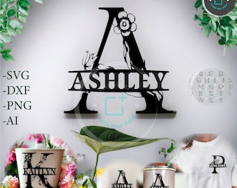 Split Monogram SVG/DXF/PNG, Flower Letter Font, Split Floral Alphabet svg, Wedding svg, Digital Download, Cut Files, Engraving