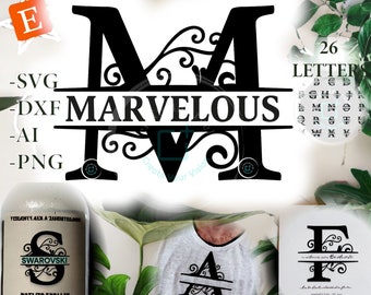 Split Monogramm SVG, Buchstabe Schriftart, Split Monogramm SVG, Split Buchstabe SVG, Split Alphabet svg, Hochzeit svg, digitale geschnittene Dateien, Gravur