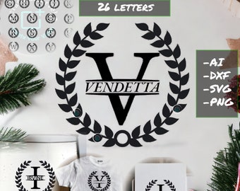 Geteiltes Monogramm SVG / DXF / PNG 3, Split Monogramm Rahmen Alphabet, Familienmonogramm, digitaler Download, Schnittdateien, Gravur, 26 svg/dxf/png/ai-Datei