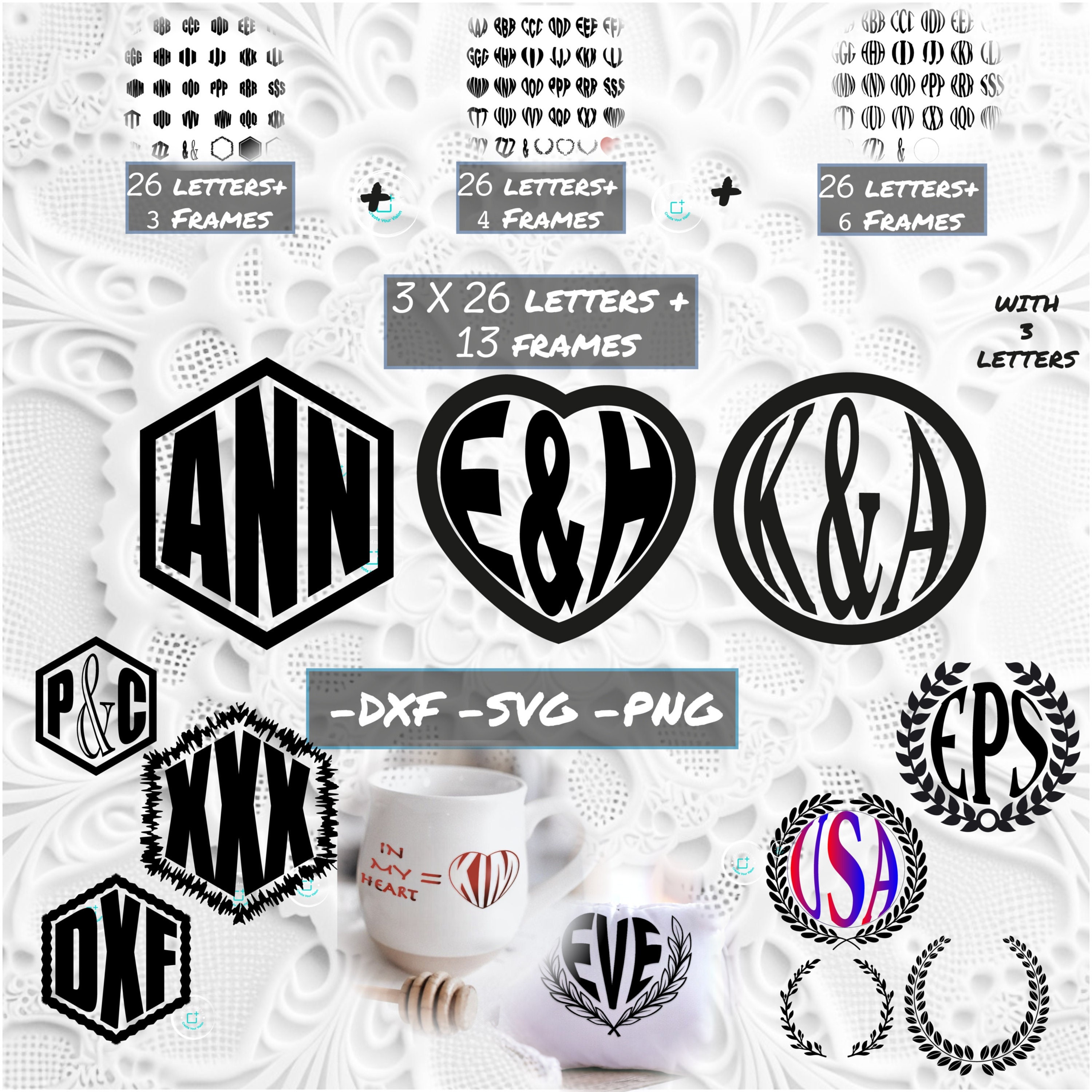 Monogram SVG Bundle, Letters Svg, Initial Monogram Svg, Alphabet Svg