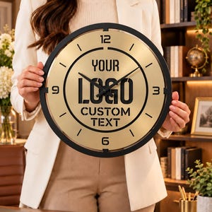 Personalized Logo Clock, Custom Metal Clock with Your Logo, Company Office Decor, Corporate Gift for Clients Employees