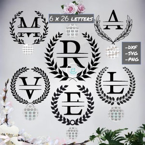 Paquete de monogramas SVG/DXF/PNG, 6 alfabetos de monogramas divididos, descarga digital, archivos cortados, grabado, archivos Svg/Dxf/Png, letra individual