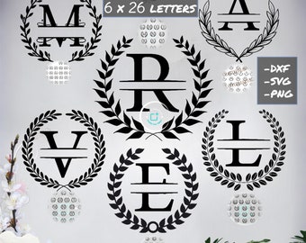 Monogram Bundle SVG/DXF/PNG, 6 Split Monogram Alphabets, Digital Download, Cut Files, Engraving, Svg/Dxf/Png files, Individual letter