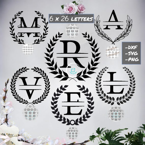 Monogram Bundle SVG/DXF/PNG, 6 Split Monogram Alphabets, Digital Download, Cut Files, Engraving, Svg/Dxf/Png files, Individual letter