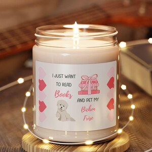 Bichon Frise Mom Scented Soy Reading Candle - Gifts for Dog Mama, Cozy Book Lover&#39;s, Pet Owner Readers Self-Care Personalized Home Décor 9oz