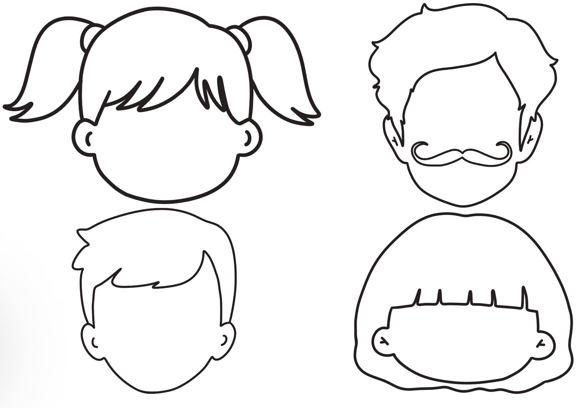 DIGITAL PRINT 22 Cute & Fun Head Templates and Silhouettes for Kids
