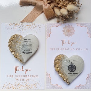 Ayatul Kursi Islamic wedding magnet favor, custom Muslim wedding and nikah gift. Elegant Islamic calligraphy design featuring Ayatul Kursi verse, personalized with names and date. Ideal as Muslim wedding favors, aqiqah favors, baby shower or Islamic event gifts. Meaningful keepsake magnet for guests, Islamic home decor reminder, handmade Islamic gift inspired by Quranic verse.