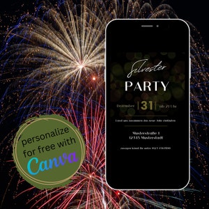 digitale Einladung -  Silvester Einladung - Canva Vorlage