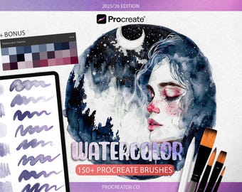 Realistic Procreate Watercolor Brushes - Painting Brush Set for iPad, Digital Aquarelle Brush Pack, Blending, Washes, Paper Textures