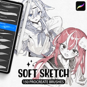 150 Procreate Soft Sketch Brushes + Bonus Brush Set, Line Art & Shading Procreate Brush Pack, Anime Brushes For Procreate