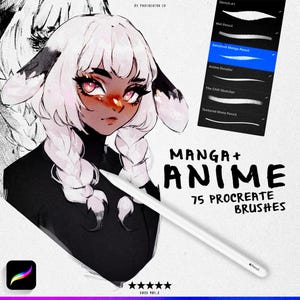 75 pinceles para manga y anime en Procreate, lápiz manga para Procreate, pinceles de sombreado de anime para Procreate, set de pinceles para arte lineal en Procreate, sombreado de manga