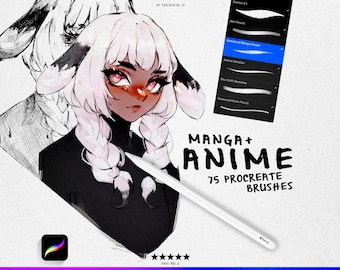 75 manga en anime procreate-penselen, mangapen procreate, anime-schaduwborstels voor procreate, line art procreate-penselenset, manga-arcering