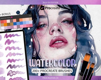Plus de 200 pinceaux aquarelle pour procréer - Méga lot, peinture numérique, aquarelle réaliste, lavis, textures de papier + palette en prime