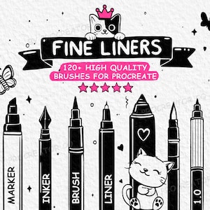 120+ Fine Line Procreate Brushes, Procreate Micron, Line Art Brushes For Procreate, Fineliners Procreate, Inking Lineart Brushes Procreate