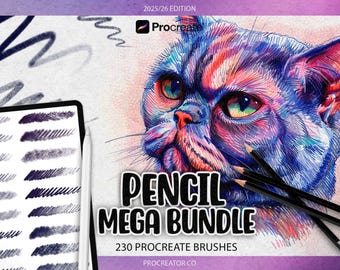 Plus de 230 méga lot de crayons Procreate | Pinceaux graphite Procreate, Crosshatch Shading, Procreate vintage et Pinceaux texturés