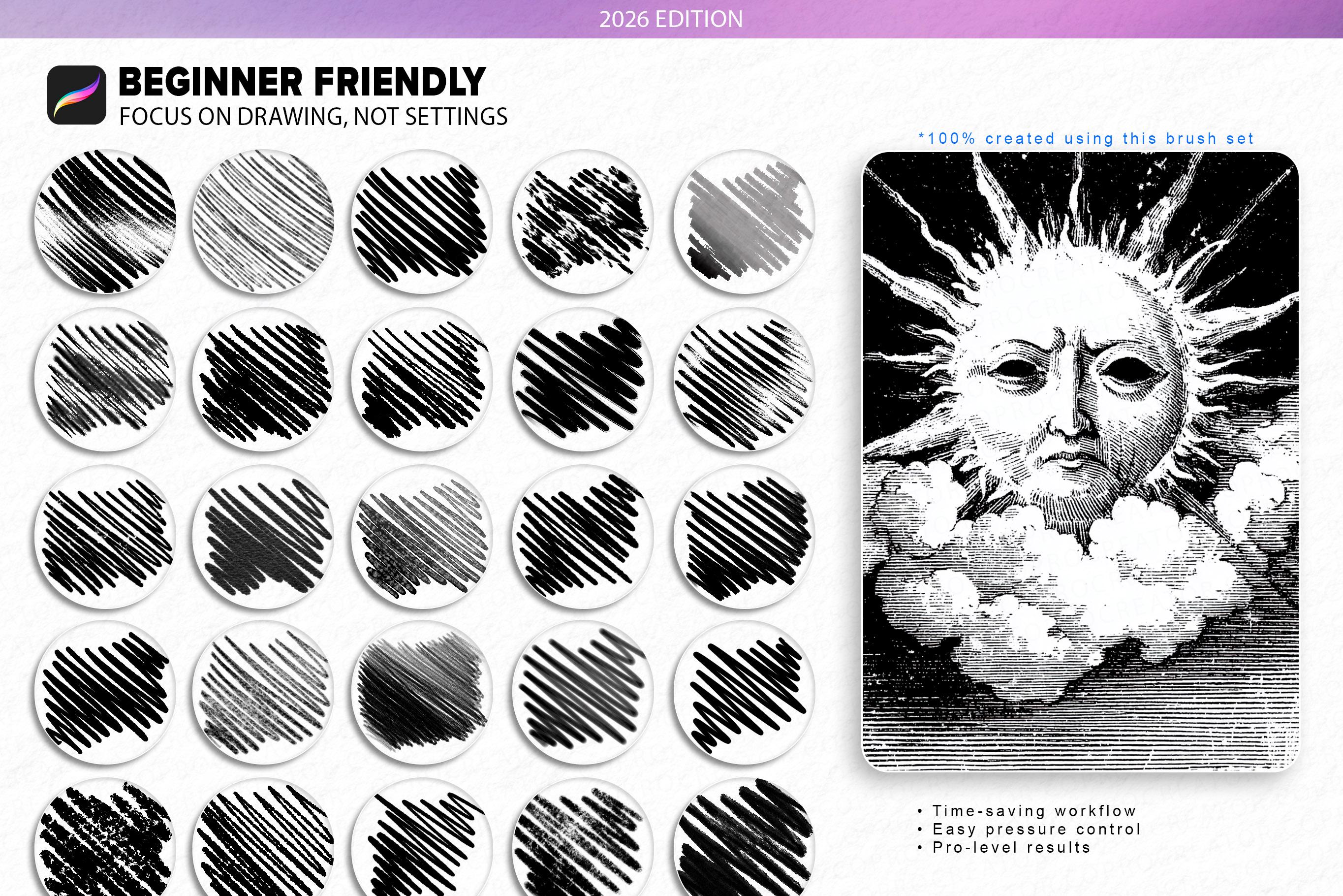 400+ Procreate Engraving Brushes | Realistic Linework, Crosshatching ...