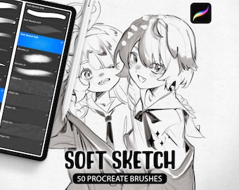 50 pinceaux Procreate souples pour esquisses + ensemble de pinceaux en prime - Ensemble de pinceaux Procreate pour dessin numérique, ombrage et texture pour artistes sur iPad