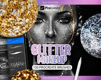 150 pinceaux scintillants scintillants Procreate, textures de maquillage scintillantes pour iPad, traits lumineux Procreate, pack d'effets cristallins numériques