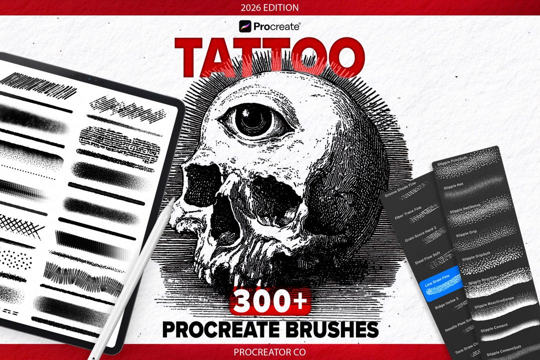 Procreate Tattoo Brushes Mega Bundle | 300+ Realistic Tattoo, Stipple ...