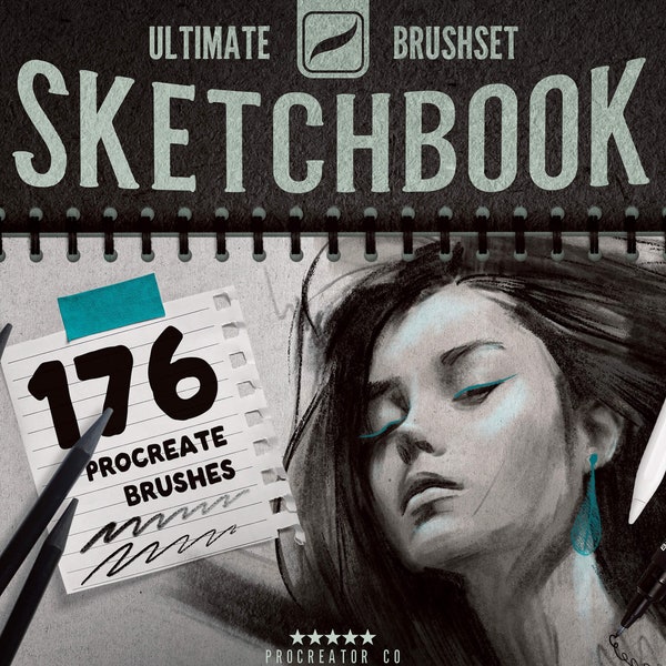 176 Procreate Brushes - Procreate Sketchbook and Planner, Procreate Sketch Brushes, Procreate Workbook, Drawing Brushes, Procreate Paper