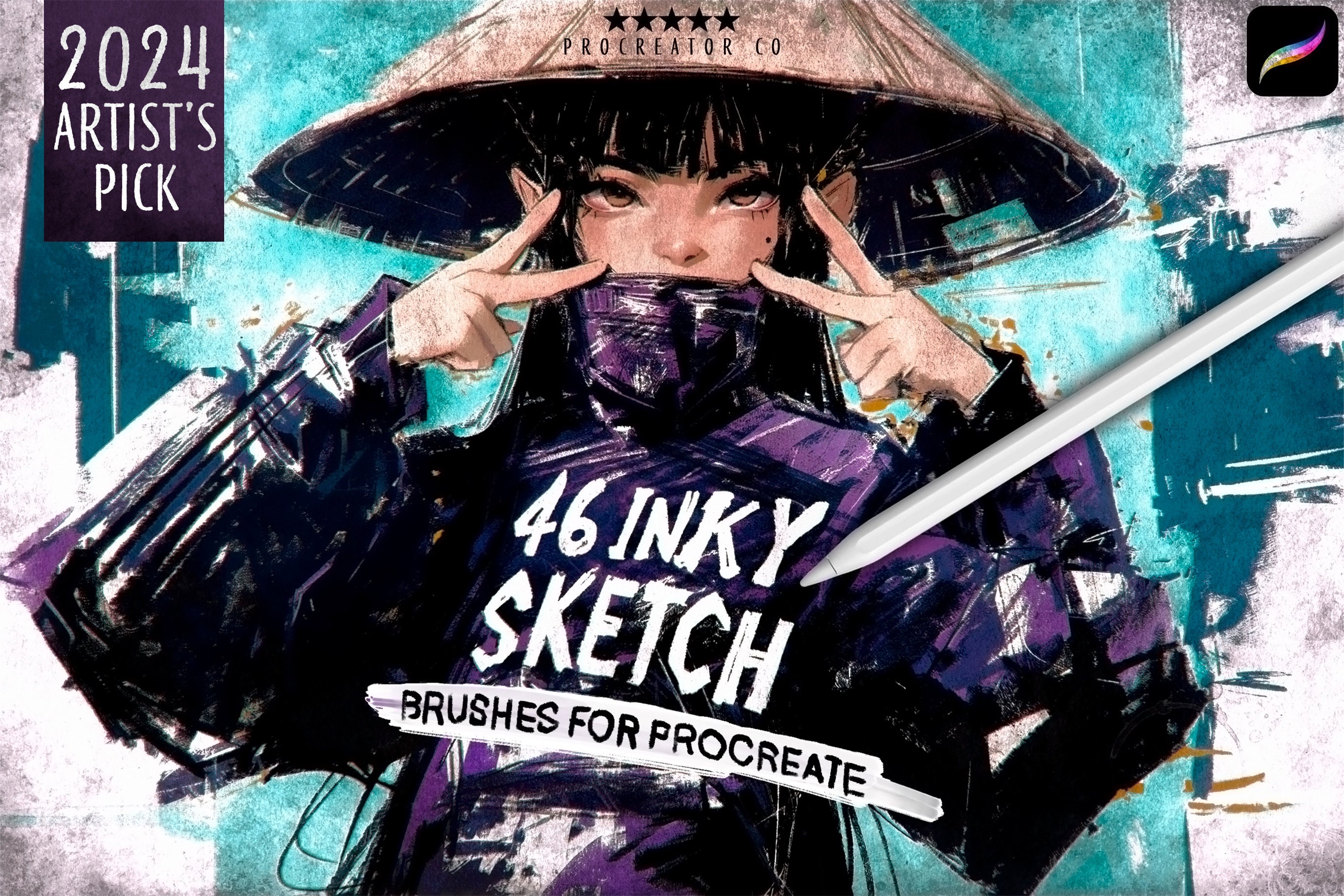 46 Inky Sketch Procreate-Pinsel – Grunge-Inking- und Line-Art-Sketch-Set