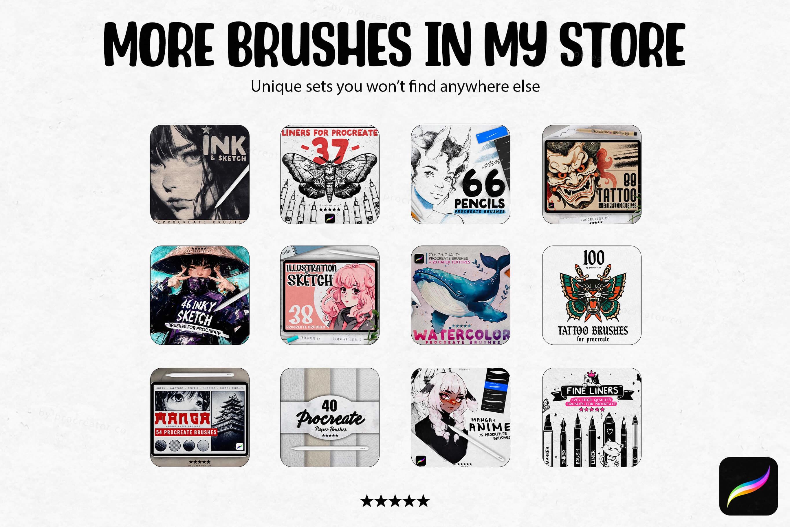 100+ Sketch & Line Art Procreate Brushes, Pencil Brushes Procreate, Ink ...