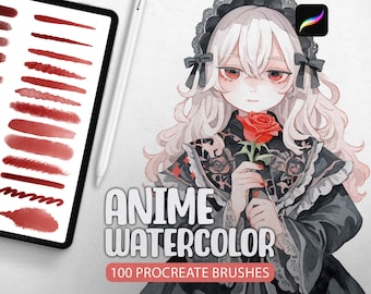 Plus de 100 pinceaux aquarelle anime pour procréer, pinceaux à dessin doux, pinceaux d'ombrage anime procréer, pinceaux marqueurs, pinceaux personnages manga