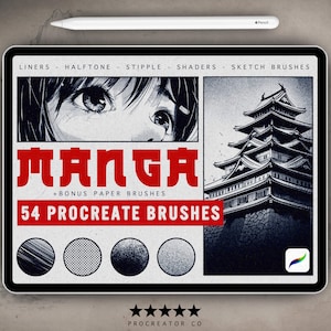 Manga Brushes For Procreate, Halftone Procreate Brushes, Manga Comic Procreate Brush Set, Procreate Manga Lineart Brushes, Procreate Anime