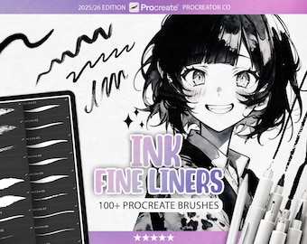 Encre contours fins et pinceaux de lavage pour procréer - Plus de 100 encrages professionnels pour mangas, ensemble de pinceaux à esquisses pour anime, outils de texture d'ombrage pour iPad