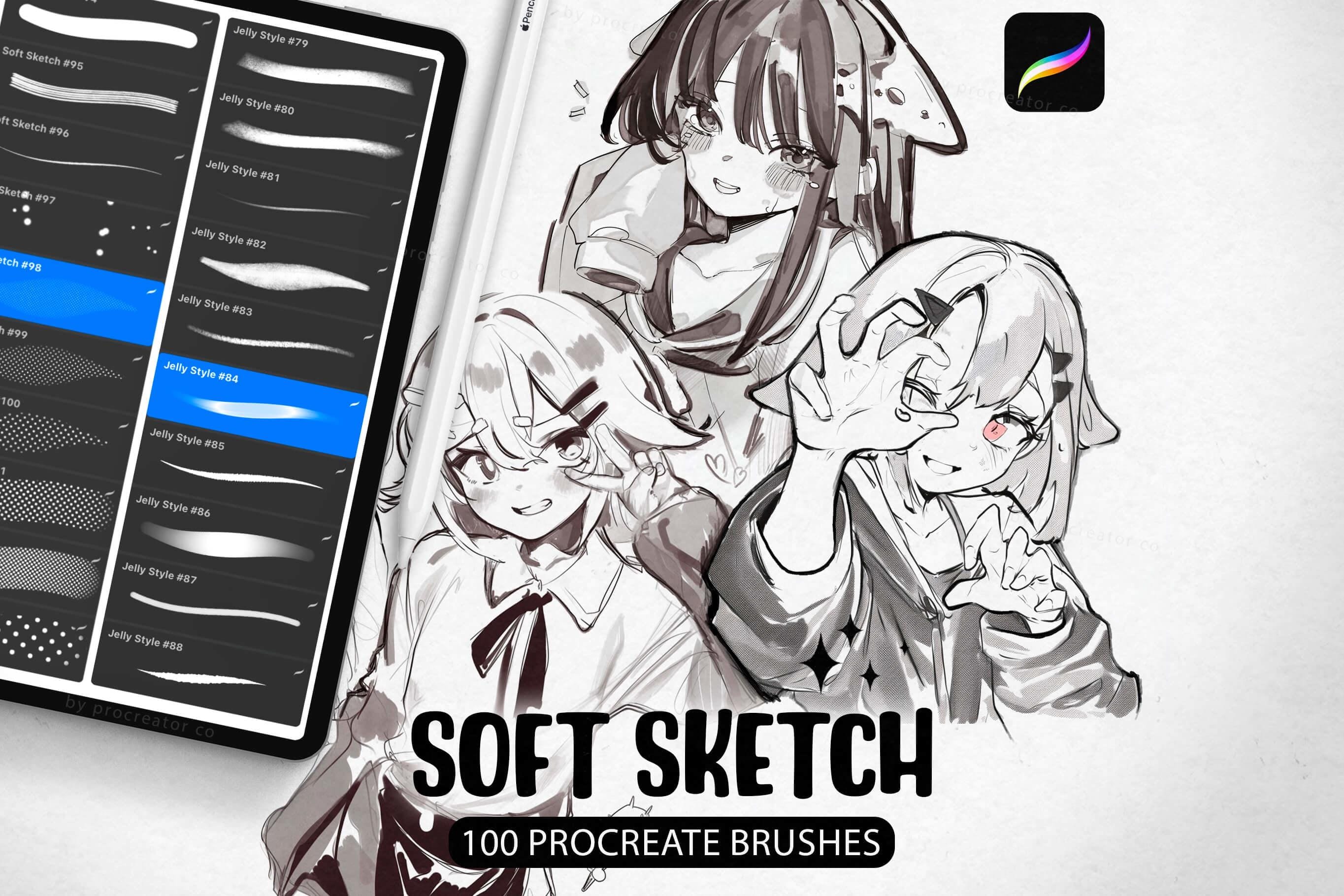 100+ Sketch & Line Art Procreate Brushes, Pencil Brushes Procreate, Ink ...