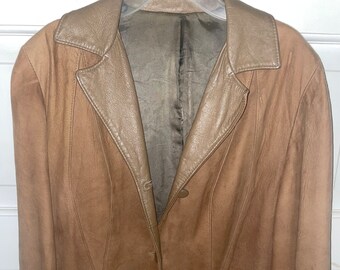 Light Brown Suede Jacket with Leather Collar Vintage