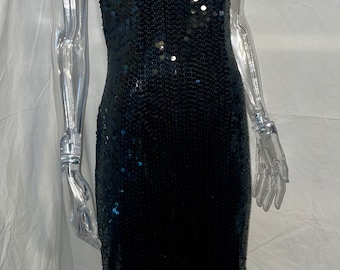 1980’s Black Sequin gown Niteline by Della Rouligali full length size 8