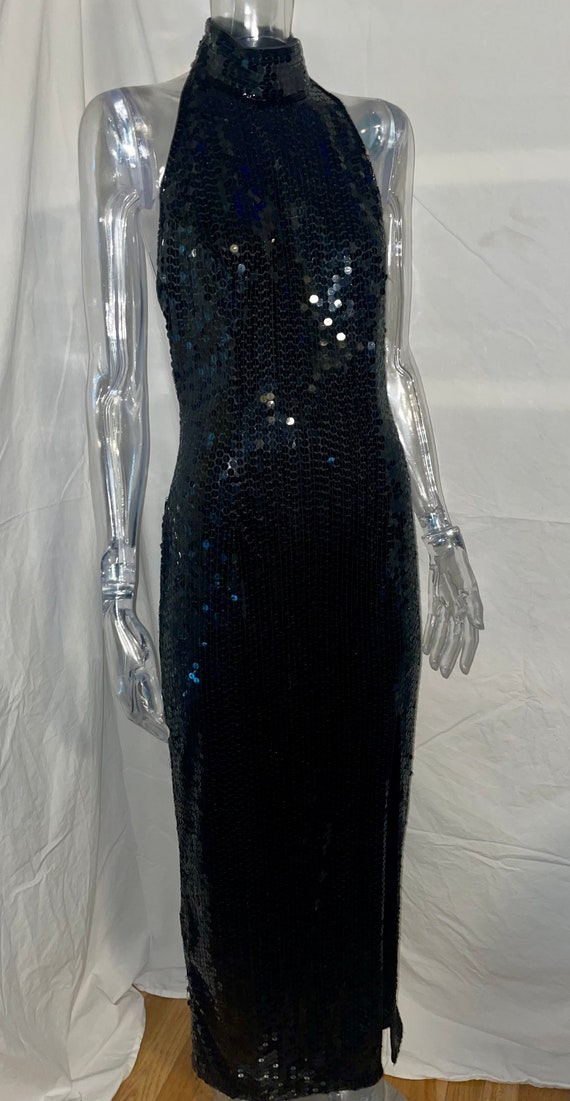 1980’s Black Sequin gown Niteline by Della Rouliga