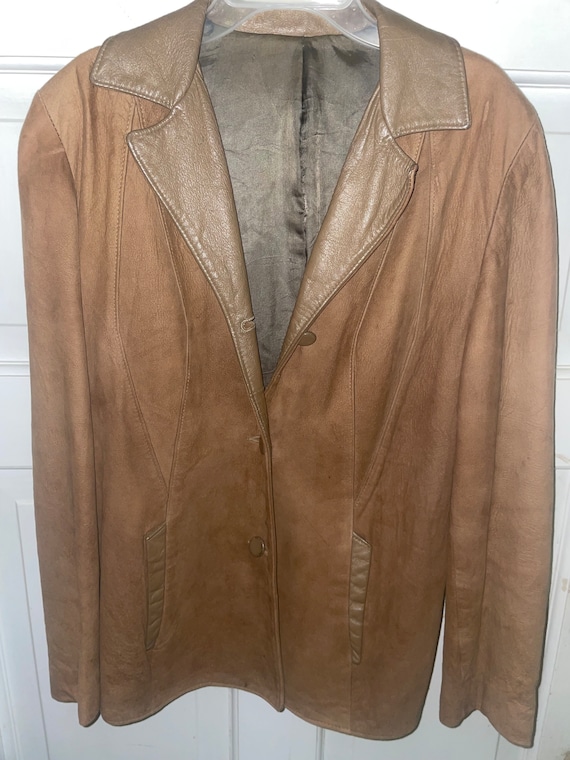 Light Brown Suede Jacket with Leather Collar Vinta