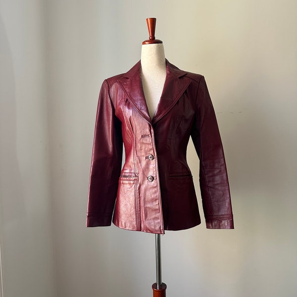 Vintage Genuine Leather 70’s Burgundy Jacket-Size7/8