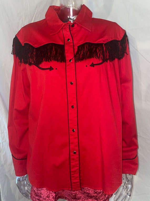 Red Rough Rider Cowboy Shirt with Black Fringe Siz