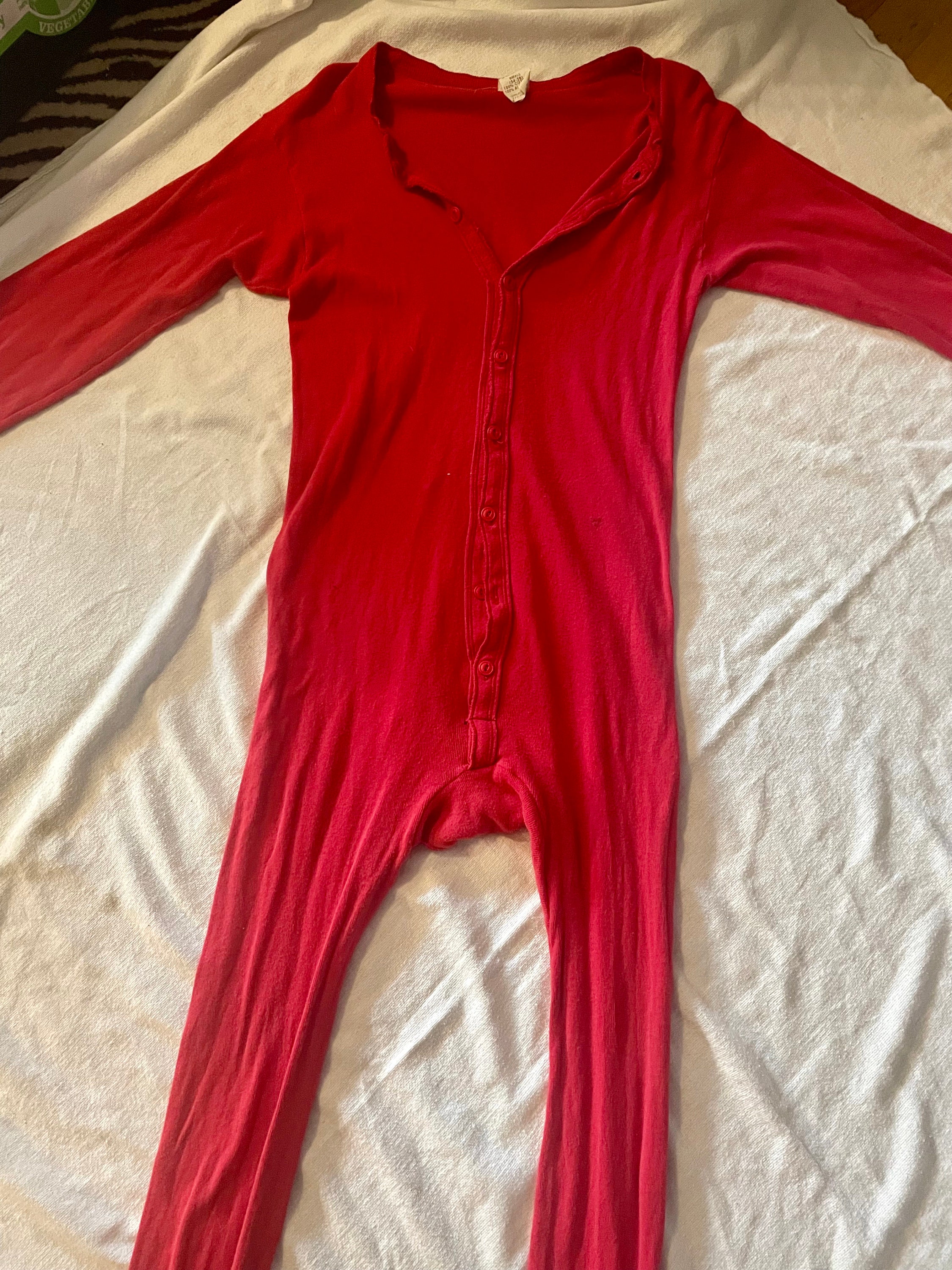 XL Red Union Suit Cotton, Vintage Long Underwear -  Canada