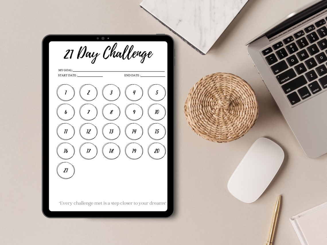21 Day Challenge Printable Portrait, Goal Setting, Progress Tracker ...