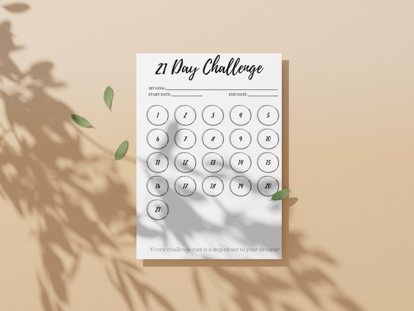 21 Day Challenge Printable Portrait, Goal Setting, Progress Tracker ...