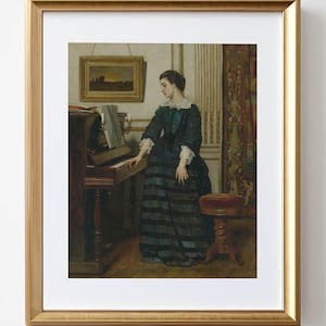Vintage Woman Playing Piano, Portrait Oil Painting Print, Digital Portrait Print, Antique Wall Art, Bedroom Art, PRINTABLE Digital Download