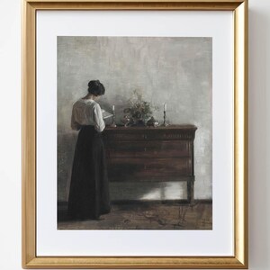 Antique Woman Reading Print: Vintage Cottagecore Book Art (Digital Download