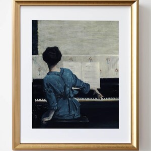 Vintage Woman at Piano: Portrait Oil Painting Art Print (Digital Download
