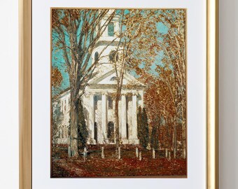 Vintage Fall Architecture Print: Rustic Autumn Landscape (Digital Download)