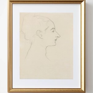Vintage Portrait Drawing Print: Minimalist Antique Wall Art (Digital Download)